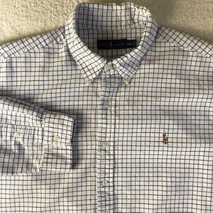 Ralph Lauren Mens XXL Blue White Windowpane Check Button Down Shirt Long Sleeve